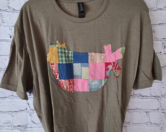 One-of-a-kind, Patchwork Chicken Quilted Farm Series Tee. Unisex Size Large