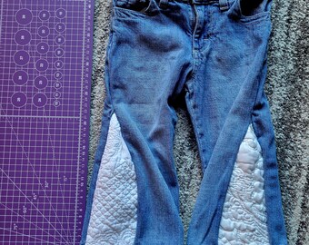 Adorable Toddler Quilt Panel Repurposed Wrangler Jeans, Vintage Farmhouse Charm, one-of-a-kind!