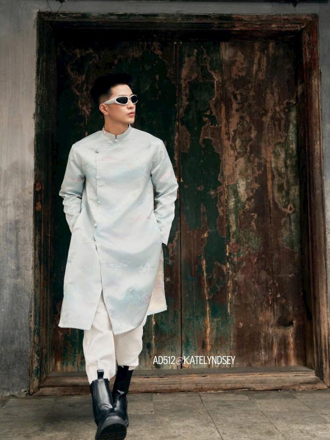 Ao Dai Thick Gam for Men, Vietnamese Gam Long Dress for Men