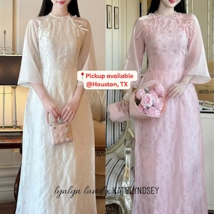 Flower 3D Printed Mid Sleeve Pre-made Vietnamese Women Modern Ao Dai Cach Tan Set with Pants,Lunar New Year Dress Ao Dai,Cute Tet Dress Gift