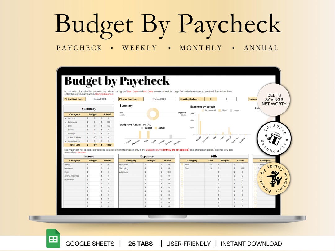 Paycheck Budget Planner Google Sheets Spreadsheet Perfect for Family ...