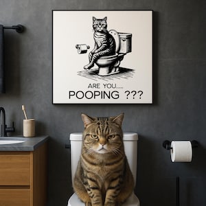 Stampa "Stai facendo la cacca con il gatto?", Poster divertente per l'arredo bagno, Citazione divertente da parete, Regalo per amanti degli animali, Decorazione per amanti dei gatti, Citazione sarcastica, Poster fantastico