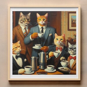 Miaus Kaffee, lustiger Hund Poster, funky Posterdruck, lustiger Hund meme, adretter Druck, schwarze Katze Wandkunst, Hundeliebhaber Geschenk, Hundedruck, Hundeabdrücke