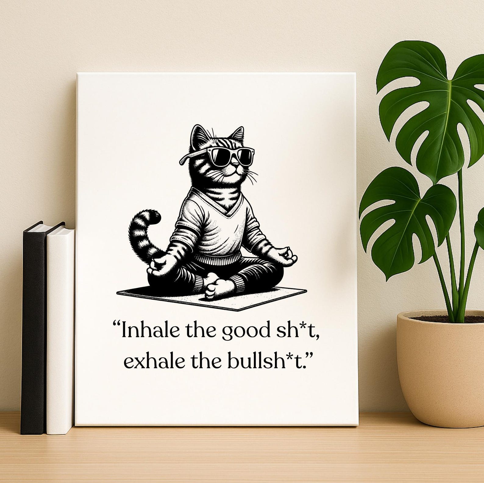 Inale Cat Inhale Exhale, Funny Cat Posters, Funky Poster Print, Funny Cat Meme ...