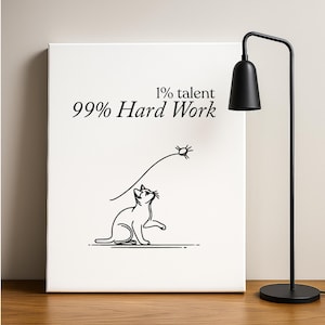 Il duro lavoro batte il talento, poster con gatto, decorazione murale con gatto, poster motivazionale, arte ispiratrice, decorazione murale stampabile, stampe con citazioni positive