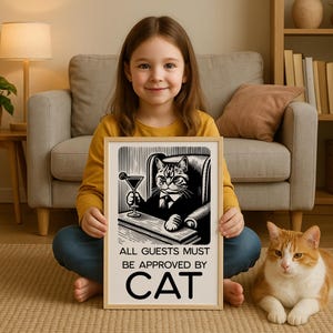 Poster "Approvato da un gatto", stampa di un gatto divertente, regalo minimalista per la casa, poster trendy per amanti dei gatti, arte murale, mamma di un gatto, papà di un gatto, citazione divertente sul gatto