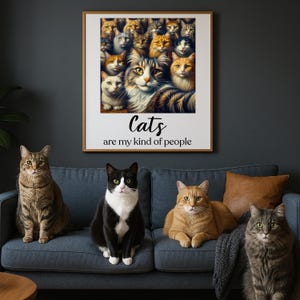 Cats Are My Kind Of People Quote Print Preppy Handwritten Typography Poster Funny Pet Cat Home Decor Minimalist Aesthetic Wall Art Cat Mom