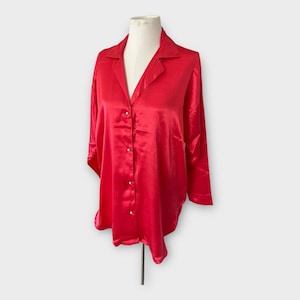 Vintage Victoria Secret button-down oversized satijnen nachthemd koraal sexy m/l