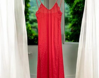 Vintage Full Length 70s 80s Silky Red Strappy Slip Dress Lingerie Nightgown Komar S