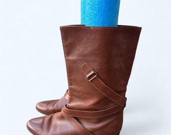 Vintage 80s Vaneli Slouchy Belted Slouchy Boots Brown Leather Women's 7.5 Boho