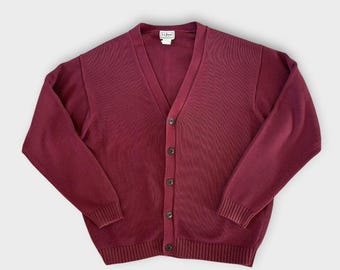 Cardigan da uomo L.L.Bean in cotone con bottoni frontali, modello "Grandpa Sweater", colore bordeaux, taglia L.