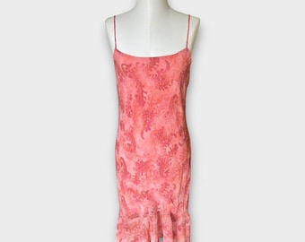 Vintage 90s Y2K City Triangles Ruffled Slip Dress Pink Paisley Women's 11 Fairy