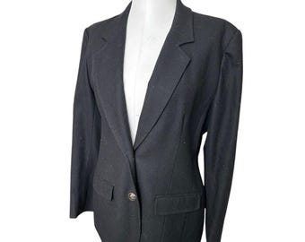 Blazer vintage de lana Pendleton para mujer, talla 12, negro, botones dorados, estilo preppy académico.