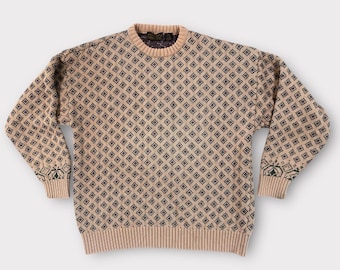 Vintage 90s Eddie Bauer Sweater Camel Diamond Patterned Men's XLT Preppy Grandpa