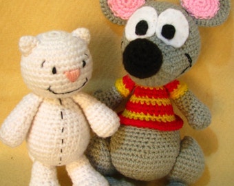 Muñecos inspirados en Toopy y Binoo gato y ratón - Patrón PDF Amigurumi