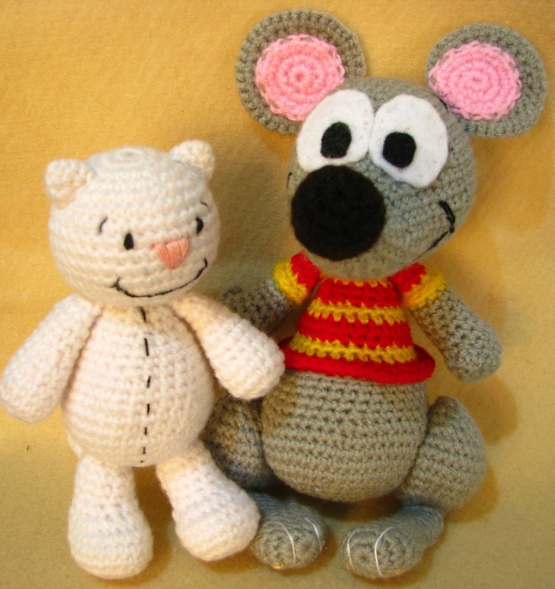 Muñecos inspirados en Toopy y Binoo gato y ratón Patrón PDF Amigurumi image 1