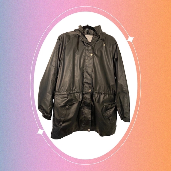 Clipper Mist by London Fog Black Unisex Rain Coat With Zipper and