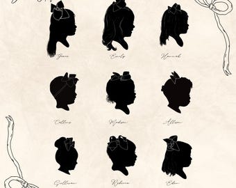 Bow Add-On: Vintage Custom Silhouette Portrait Personalized Digital File Kids Outline,Classic Grandmillennial Timeless Nursery Decor