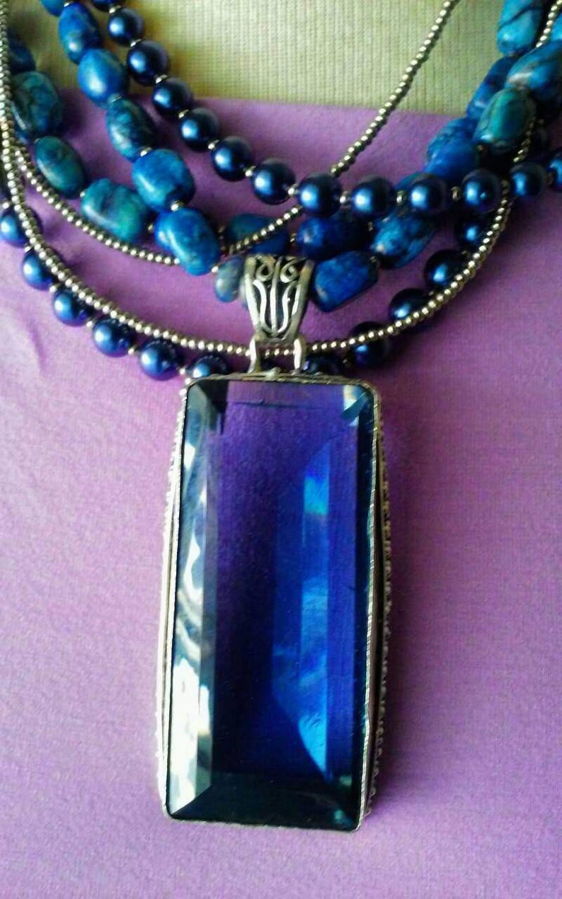 Blue Amethyst Silver Pendant Necklace | Etsy