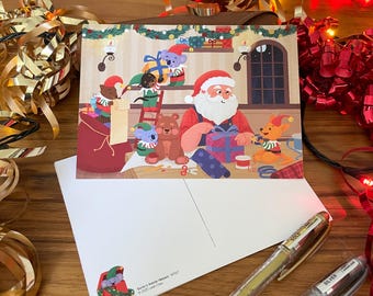 Santa and Aussie Elves | Australian Animals Postcard | Christmas Postcard | A6