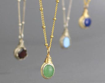 Gold Filled Gemstone Necklace, Gemstone Necklace, Personalized Gemstone Pendant, Birthstone Gift, Gift Under 100, Birthstone Necklace