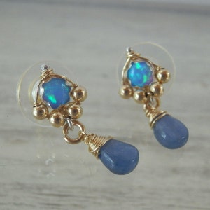 Opal Earrings, Blue Opal Stud Earrings, October Birthstone, Opal Jewelry, Summer Earrings, Drop Earrings, Summer Jewelry