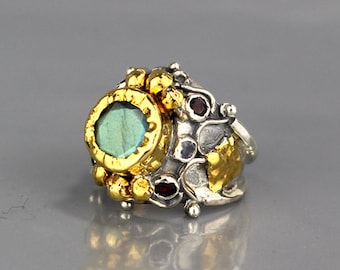Statement Ring, Labradorite Ring, Gemstone Ring, Cocktail Ring, Adjustable Ring, Wide Band Ring, Silver Ring, Statement Jewelry, Pirate Ring