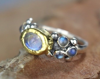 Unique Engagement Ring Set with Natural Moonstone and Labradorite Gemstone Wedding Ring Moonstone Ring Engagement Ring