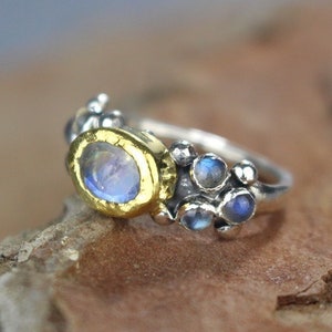 Unique Engagement Ring Set with Natural Moonstone and Labradorite Gemstone Wedding Ring Moonstone Ring Engagement Ring image 1