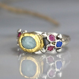 Aquamarin Verlobungsring, März Birthstone, Aquamarin Ring, Caterina Ring, alternative Verlobungsring, Aquamarin Rubin Ring, Boho Ring