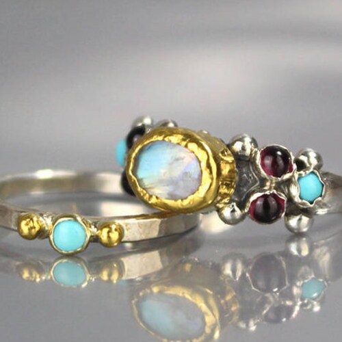 Turquoise Wedding Ring Set Turquoise Ring Stacking Rings Etsy