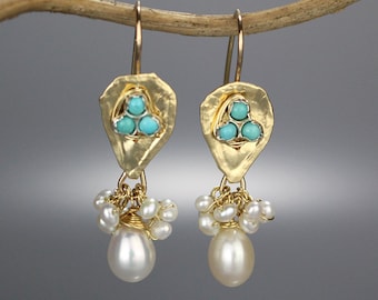 Turquoise gold filled oorbellen, turquoise oorbellen, bruidsoorbellen, gold filled oorbellen, boho, geboortesteen december, turquoise sieraden
