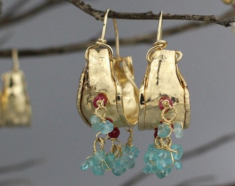 Hoop Earrings, Boho Earrings, Gold Filled Gypsy Earrings, Boho Hoop Earrings, Boho Ruby Earrings, Statement, Boho Chic, Bohemian Earrings