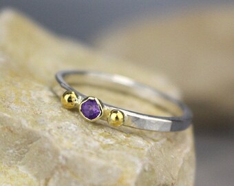 Amethyst Stacking Ring, Amethyst Wedding Band, Gemstone Stacking Ring, Purple Ring, Amethyst Birthstone Ring, Silver Amethyst Ring, Boho
