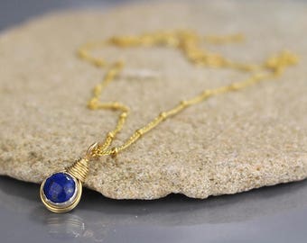 Gold Filled Lapis Necklace, Lapis Pendant Necklace, Lapis Birthstone, Christmas Gift, Something Blue, Blue Pendant Necklace, Minimal Style