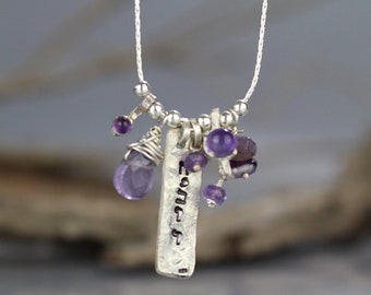 Einzigartige personalisierte Verbindung Halskette, Silber Amethyst Charm Halskette