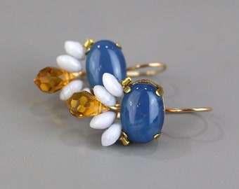 Blaue Edelstein Ohrringe, Statement Tropfen Ohrringe, Brautjungfer Ohrringe Geschenk, Große Baumeln Ohrringe, Blauer Achat Schmuck, Boho Chic Ohrringe