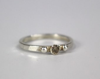 Silver Raw Diamond Stacking Ring, Alternative Delicate Diamond Engagement Ring, Rough Diamond Ring, Birthstone Ring, Natural Diamond Ring