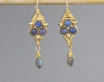 Labradorite Drop Earrings, Dangle Earrings, Unique Jewelry, Gold Filled Earrings, Dangle Earrings, Labradorite Jewelry, Labradorite Earrings