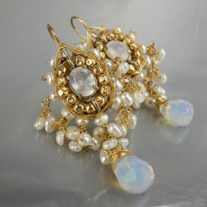 Wedding Jewelry, Maharaja Pearl Earrings, Moonstone Earrings, Statement Earrings, Pearl Cluster Earrings, Chunky Earrings, June Birthstone