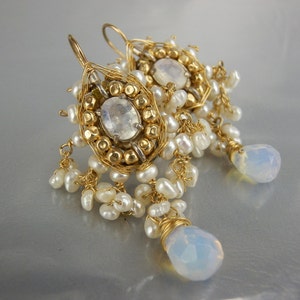 Wedding Jewelry, Maharaja Pearl Moonstone Earrings, Statement Earrings, Cluster Earrings, Chunky Earrings, June Birthstone