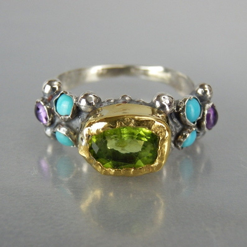 Vintage Style Peridot Turquoise Engagement Ring 22K Gold and Etsy