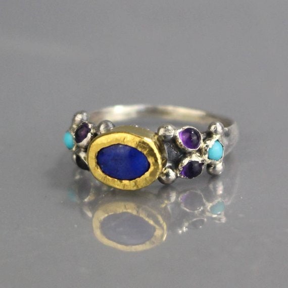 Unique Antique Style Lapis Lazuli Engagement Ring Mixed Metal | Etsy
