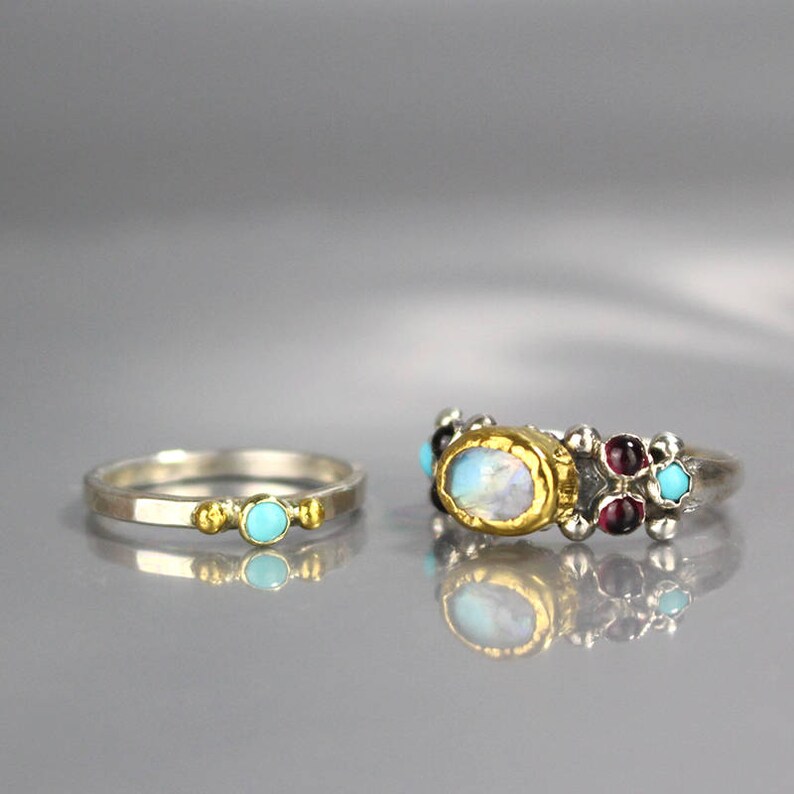 Turquoise Wedding Ring Set Turquoise Ring Stacking Rings Etsy