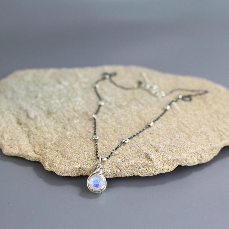 Moonstone Unique Gifts for Her Moonstone Pendant Oxidized Silver Chain Necklace Silver Moonstone Necklace Dainty Gemstone Necklace