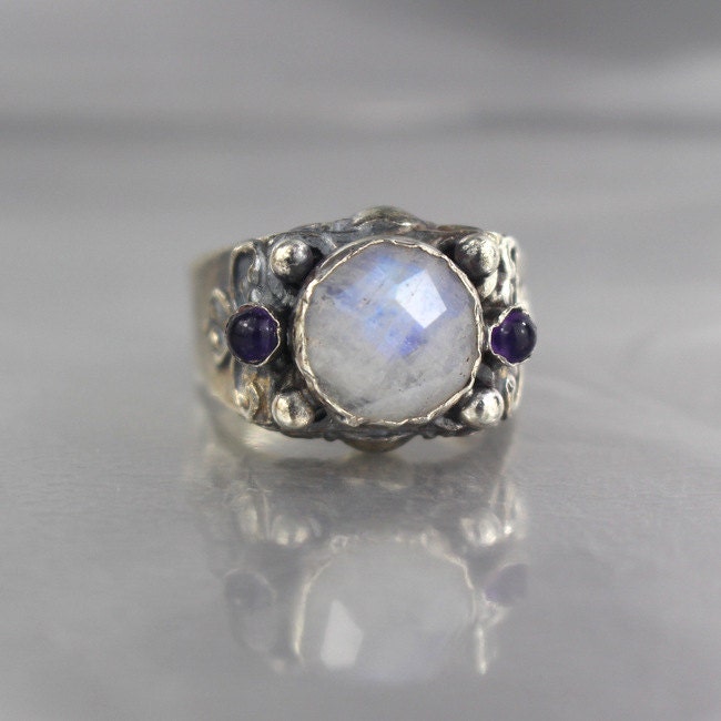 Rainbow Moonstone Ring Silver Ring Gemstone Ring Multistone | Etsy