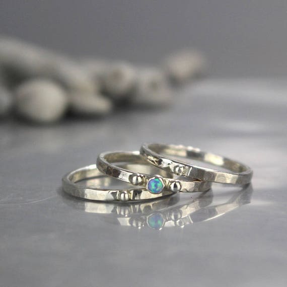 Opal Silver Stacking Rings Set Graduation Gift Ideas | Etsy