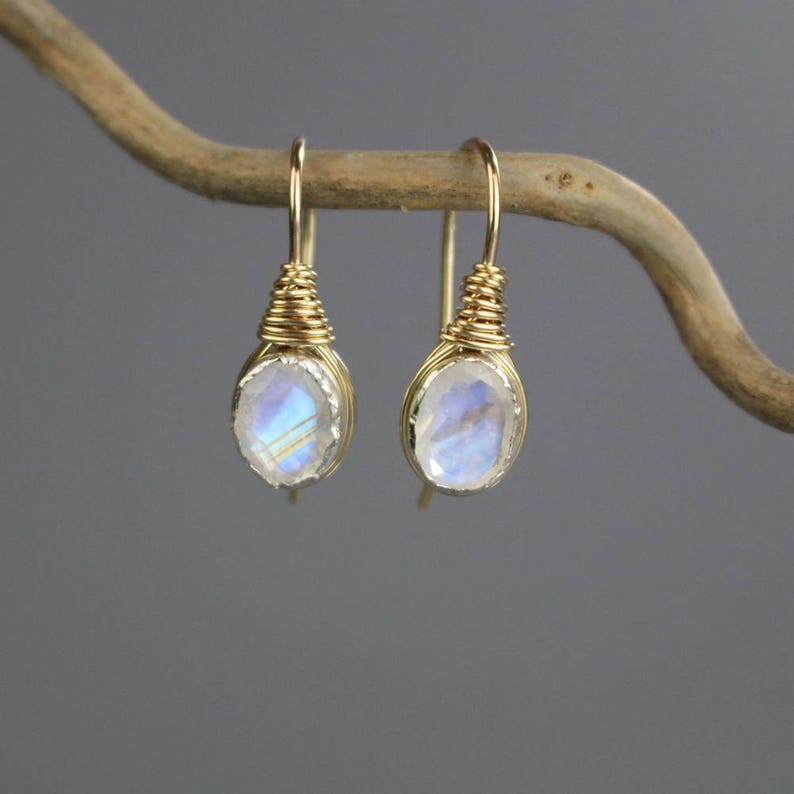 Moonstone Earrings Bezel Set Moonstone Wire Wrapped Earrings Etsy