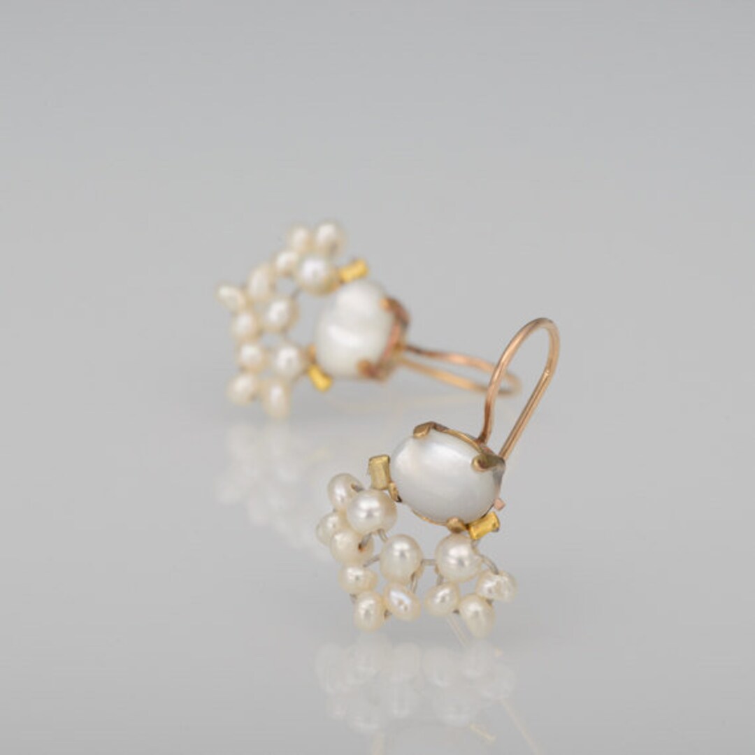 Delicate Pearl Fan Earrings White Wedding Earrings Pearl Etsy