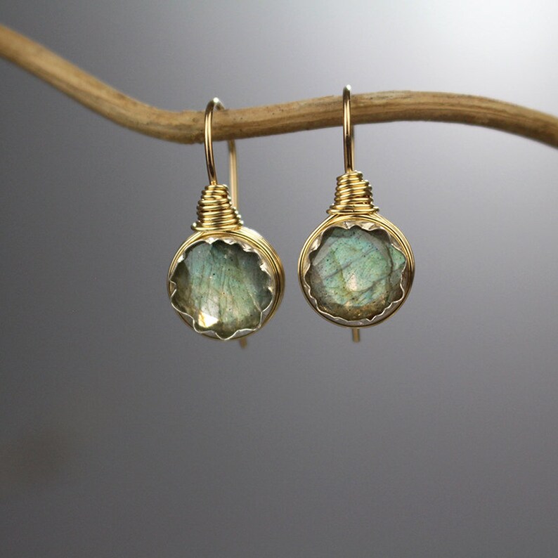 Labradorite Wedding Set Organic Women/'s Jewelry Labradorite Earrings Bezel Set Labradorite Wire Wrapped Earrings Natural Labradorite